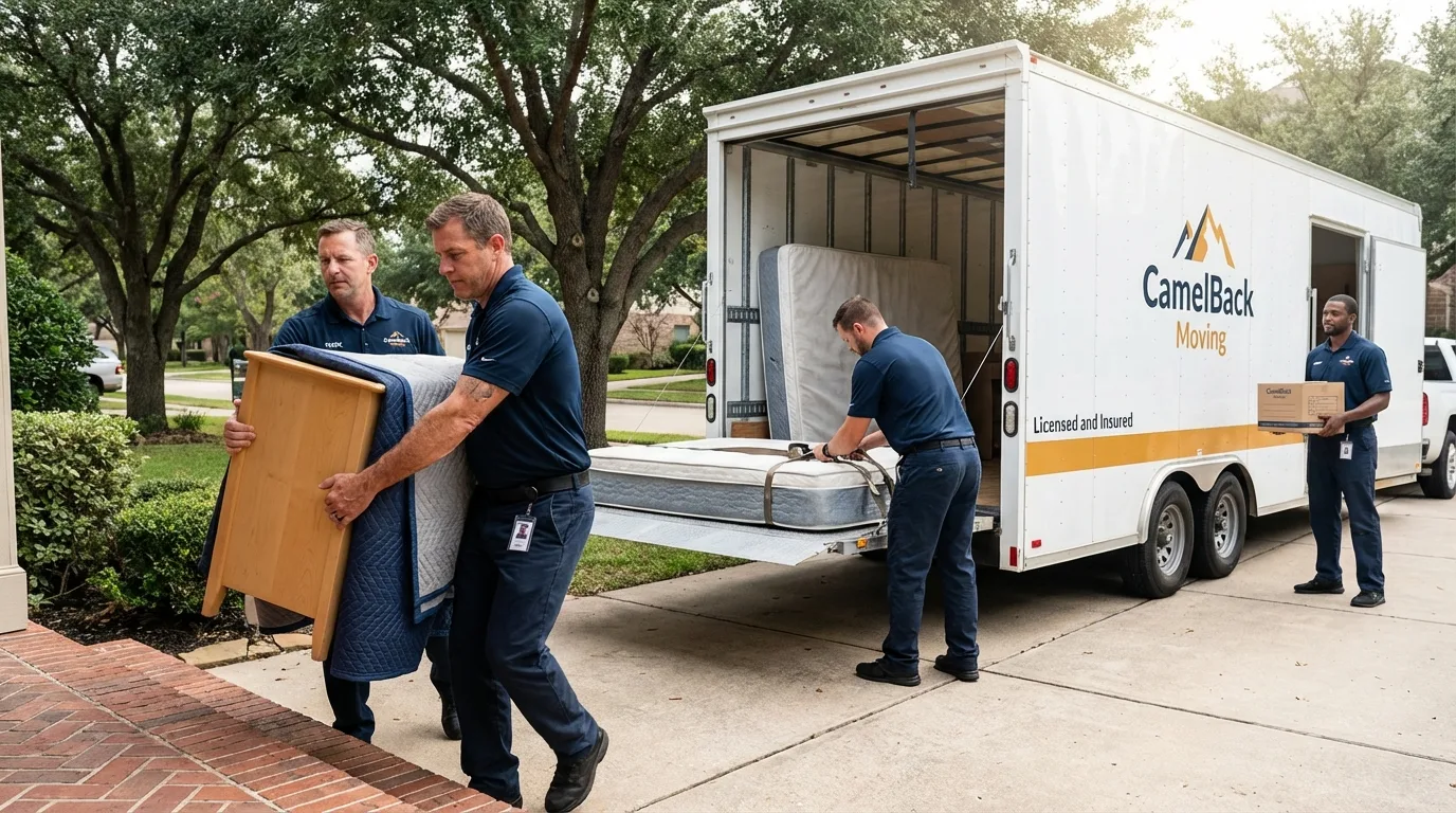 Crew loading residential truck for cross-state move from Wichita Falls, TX