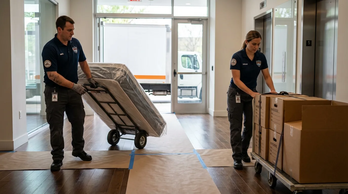 Professional apartment movers loading elevator in Wichita Falls, TX